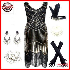 Plus Size Flapper Dress with Accessories Set for Gatsby Party
